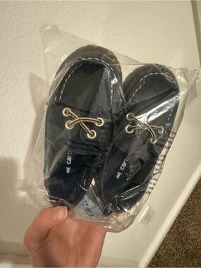 Carter's Navy Moccasin Boat Shoes with Tan Laces